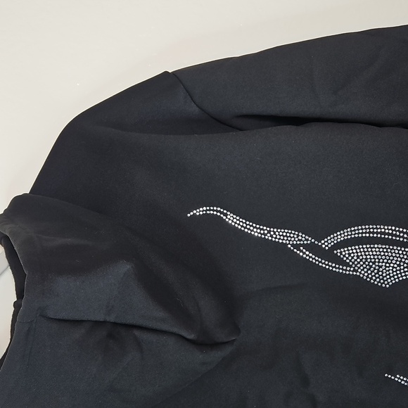 Black Zip-Up Hoodie with Rhinestone Flame Design - Picture 6 of 12